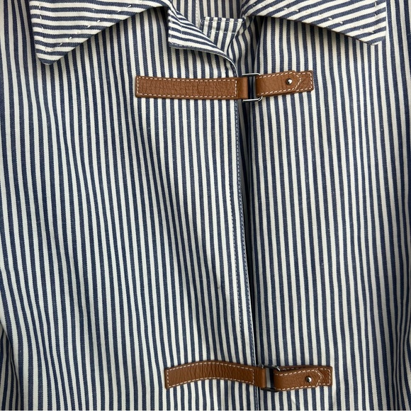 Lafayette 148 striped cotton linen coat jacket with leather strap closures - Picture 5 of 14